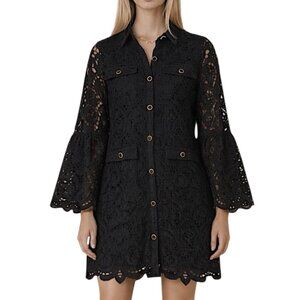 Saylor Rachael Black Lace Long Sleeve Mini Dress Size M NWT $275
